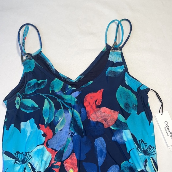 Calvin Klein Solid Blouson Tankini Navy Multi Sz S - Picture 9 of 12